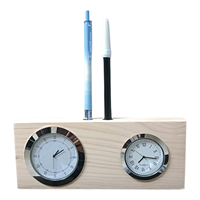 Moderner Quarz Öko-Freundlicher Kiefernholz Schreibtisch-Wecker Stifthalter Nadelanzeige 12-Stunden Multifunktionaler Organizer Wohndekor Geschenk