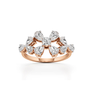 Anillo de compromiso de oro rosa con racimo de flores de diamantes para mujer, corte pera romántico - Product Image 1