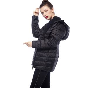 <b>Women's</b> Black Hooded Puffer <b>Jacket</b> Long Length Zipper Closure Windproof Casual Winter Coat Polyester Wadding Solid Color - Product Image 2