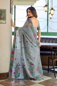 Sari Tradicional de Algodón con Estampado Floral para Mujer, Estilo Informal de India y Pakistán, Largo hasta el Suelo, Corte Regular, Sin Arrugas - Product Image 3
