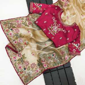 Sari Elegante para Mujer con Bordado Multicapa, Lentejuelas y Trabajo de Codificación - Product Image 6