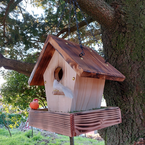 Wooden Hanging <b>Bird</b> Feeder House with Planter Tray for Garden Backyard Outdoor Wild <b>Birds</b> Natural Finish Traditional Style - Product Image 6
