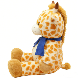 Customized Fluffy Spotted Sitting <b>Giraffe</b> <b>Plush</b> Toy, Cute Smiling Safari Stuffed Animal with Blue Fringed Scarf, Soft Cuddly - Product Image 2