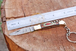 Cuchillo de bolsillo de acero de Damasco al por mayor, mini herramienta multiusos de madera, sacacorchos portátil, cuchillo plegable, logotipo personalizado, abridor de botellas EDC profesional - Product Image 2