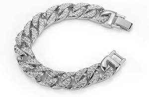 Men's Rhodium Plated 925 Silver Chain <b>Bracelet</b> With Crystal Rhinestones Geometric Link Hiphop Style Everyday Wear - Product Image 2