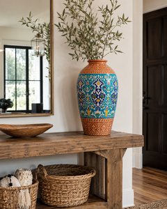 Modern <b>Ceramic</b> Floor <b>Vase</b> Painted Floral Design 24 Inches High Eco-Friendly Handmade High Temperature Fired Durable Wedding - Product Image 5