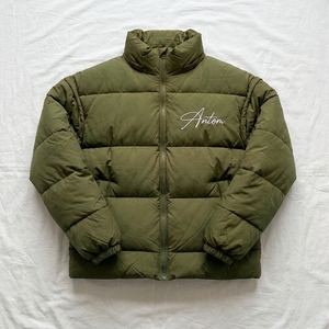 Blouson matelassé rembourré pour homme, orange, avec broderie, chaud pour l'hiver, à capuche, fermeture éclair, isolé, imperméable, écologique - Product Image 4