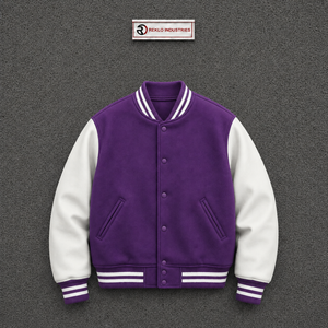<b>Men's</b> Purple <b>White</b> Varsity <b>Jacket</b> Fleece Casual Turn-down Collar Regular Sleeve Single Breasted Solid Pattern Autumn Wear SALE - Product Image 5