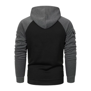 Sweat à capuche décontracté personnalisé pour homme, automne-hiver, uni, manches raglan, fermeture éclair, multi-poches, color-block, polaire brodé - Product Image 4