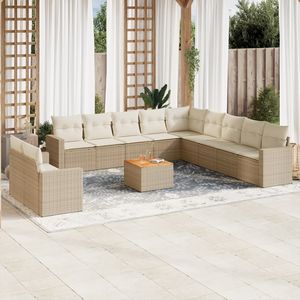 Conjunto de Sofás de Jardín de Ratán PE Marrón Grande, Color Beige Crema - Product Image 1