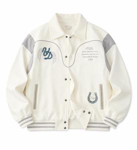 Men's Varsity Jacket Embroidered Letter <b>Button</b> Front Casual Autumn Wear <b>Turn</b>-down Collar Regular Fit Single <b>Button</b> Closure - Product Image 2