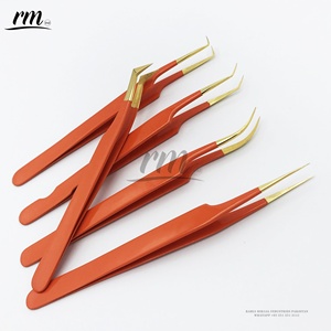 Pinzas rusas de punto de volumen para extensiones de pestañas, zanahoria naranja con punta dorada brillante, logotipo personalizado, embalaje de acero inoxidable - Product Image 6