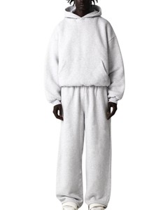 Ensemble de survêtement unisexe gris 2026 à manches longues avec capuche, coupe décontractée, couleur unie, en coton mi-lourd, idéal pour l'automne - Product Image 1