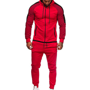 Men's Red Tracksuit Full <b>Zip</b> <b>Hooded</b> Sporty Design Solid Color Polyester Material Adult Autumn Wear Side Pockets Regular Fit - Product Image 3
