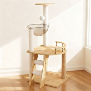 41.3\" Modern <b>Cat</b> Tower with Sisal Covered <b>Scratching</b> Posts Wood Indoor <b>Cat</b> <b>Tree</b> with Top Perch Comfortable <b>Cat</b> Conccerpt - Product Image 6