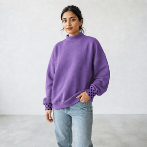 Pull-over col montant pour femme en molleton de coton léger, épaules tombantes, avec logo personnalisé et poignets côtelés – Fabricant en gros - Product Image 1