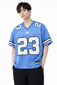 เสื้อเจอร์ซีย์อเมริกันฟุตบอลผู้ชายไซส์ใหญ่ สไตล์แฟชั่น ผ้าโพลีเอสเตอร์ตาข่าย เสื้อสตรีทแวร์กีฬา คอวี รับผลิตแบบ OEM ODM ขายส่ง - Product Image 3