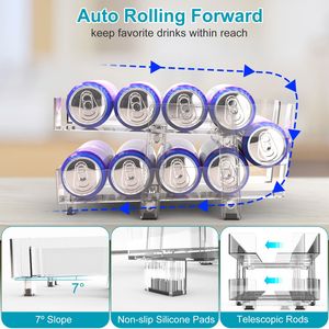 Confezione da 2 Organizzatori Regolabili a 2 Livelli per Lattine di Bevande, Supporti per Lattine con Inclinazione di 7 Gradi, Dispenser per Bevande per Frigorifero e Dispensa - Product Image 6