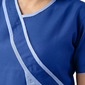 Women's Blue <b>Scrub</b> Set Short Sleeve Top With Pockets Hospital Uniform Woven Cotton Polyester Blend - Product Image 5
