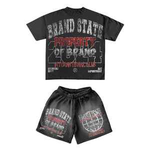 Nouvel ensemble de shorts d'été colorés de qualité supérieure avec impression délavée à l'acide, personnalisé avec impression sérigraphiée, en coton confortable - Product Image 4