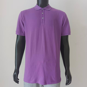 Polo de Manga Corta Morado para Hombre, Corte Regular, Cierre de Botones, Color Sólido, Tejido de Punto Informal y Transpirable - Product Image 1