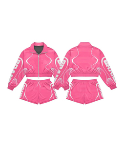 Women Sporty Tracksuit 2 Piece Zipper Jacket <b>Shorts</b> Quick Dry <b>Polyester</b>/Nylon Full Sleeve Summer Wear Stand Collar Tracksuit - Product Image 6