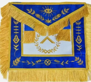 Delantal Masónico Past Master Blue Lodge, Bordado a Mano en Dorado con Flecos Plateados, Regalia de Logia Masónica - Product Image 4