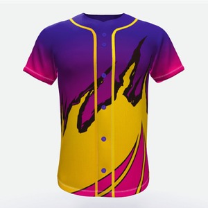Maillot de baseball personnalisé pour homme, sublimation dégradée violet jaune rose, manches courtes, anti-humidité, uniforme adulte - Product Image 1