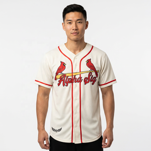 Camiseta de Béisbol Blanca para Hombre con Diseño de Cardenales Rojos y Bate, Manga Corta, Cierre de Botones, Impresión Serigrafiada, Material de Poliéster - Product Image 2