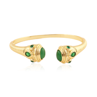 Bracelet manchette style bohème en jade vert et quartz émeraude, laiton massif plaqué or 18 carats, bracelet ouvert sur le devant, bijoux unisexes de créateur
