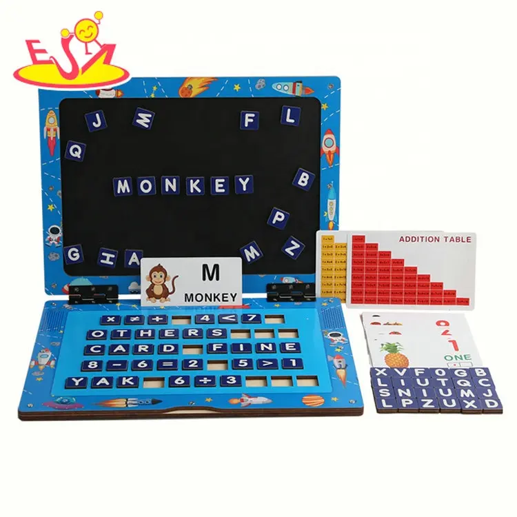 Fabriek Direct 2 In 1 Multifunctioneel Leren Houten Laptop Speelgoed Voor Kinderen W12e196