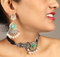 ARTS JEWELS Ensemble collier ras-de-cou et boucles d'oreilles pour amoureux, en laiton plaqué or et argent oxydé bicolore, motif floral bohème, avec zircon, pour fiançailles