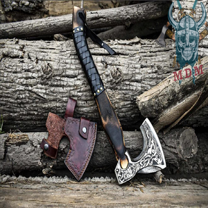 Handmade <b>Axe</b> Carbon Steel Blade Wood <b>Handle</b> With Leather Sheath Outdoor Knife - Product Image 3