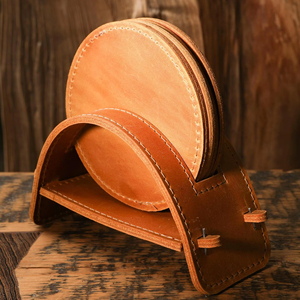 Genuine Leather Coasters Non Slip Suede Base Luxury <b>Table</b> <b>Protection</b> Mat Heat Resistant Coffee Cup Pad Bulk GLC-0015 - Product Image 1