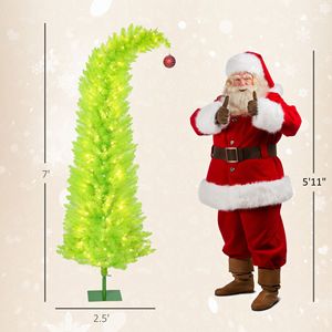 Albero di Natale Fantasioso con Cima Curva da 2,1 m, Base in Metallo con Palline Rosse e 250 Luci LED per Decorazioni Domestiche - Product Image 3