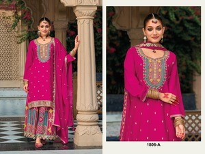 Autumn Winter New Long Sleeve Stitching Heavy Chinon with Embroidery Quick Dry Casual Loose <b>3</b>-<b>Piece</b> <b>Suit</b> Salwar Kameez Indian - Product Image 3