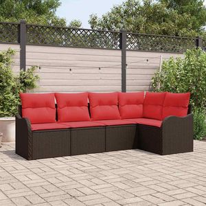Ensemble de canapés de jardin en polyrotin brun, 5 pièces, meubles d'extérieur, coussins imperméables, design contemporain - Product Image 1