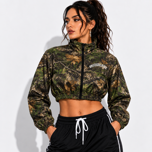 <b>women</b> cropped windbreaker jacket wholesale <b>neon</b> green color block track jacket lightweight zip up crop top athletic coat fit - Product Image 5