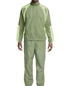 <b>Men's</b> <b>Green</b> Color Blocking Windbreaker Track <b>Suit</b> Set Sporty Breathable Polyester/Nylon Hooded Full Zip Jacket Pants Spring Wear - Product Image 1