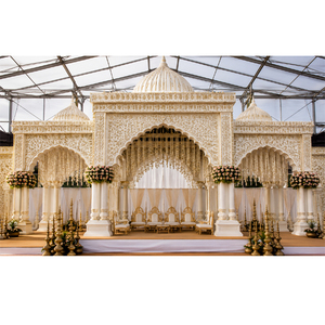 Grand Mandap de mariage moderne en or blanc, style sud-indien, en fibre de verre, léger, taille personnalisable, design sculpté, Royaume-Uni - Product Image 1