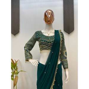 Sari en mousseline de soie de créateur avec broderie de sequins pour les occasions festives - Product Image 3