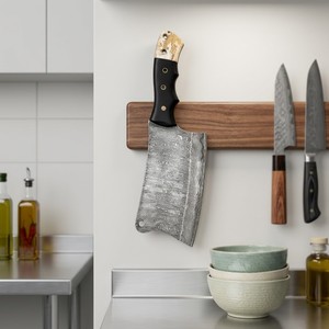 Couteau à hacher ambidextre moderne fait main sur mesure 8-9,9 pouces en acier Damas avec manche en corne et micarta, étui en cuir, compatible lave-vaisselle - Product Image 2