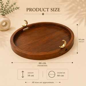 Bandeja Redonda de Madera de Mango Premium con Asas en Forma de Media Luna, Diseñada para Servicios Elegantes en Ramadán y Presentaciones de Lujo - Product Image 3