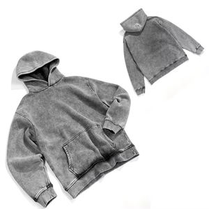 Sweat-shirt à capuche gris pour homme, 100% coton, French Terry, délavé, coupe décontractée, avec poche, pour l'automne - Product Image 6
