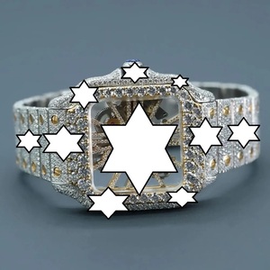 Montre de luxe automatique mécanique en acier inoxydable avec cadran carré, chiffres romains, tourbillon, diamants moissanite, style hip-hop pour hommes - Product Image 1