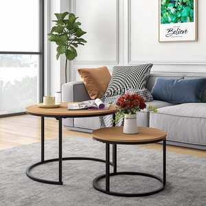 Table d'appoint ronde en bois à motif marbré avec cadre doré, style industriel moderne, pour salon et chambre à coucher - Product Image 2