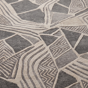 Grey <b>Ivory</b> Wool Abstract Line <b>Rug</b> Eco-Friendly Non-Slip Hand Tufted Layered Maze Fragmented Geometric Pattern for Contemporary - Product Image 4
