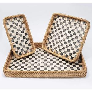 Plateau de service haut de gamme en nacre et rotin - Design moderne éco-responsable fait main pour cadeaux de mariage et de Ramadan - Product Image 4
