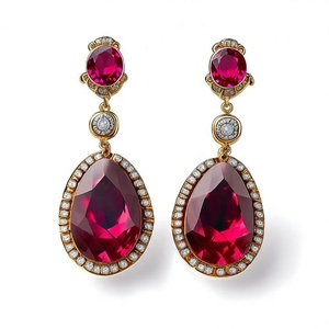 ต่างหูห้อยสีทอง18K ต่างหูโกเมนสีแดงธรรมชาติที่เป็นเอกลักษณ์กระดุมแฟชั่นที่กำลังมาแรง - Product Image 2