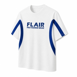 T-shirt de sport pour homme |   T-shirt sport blanc et bleu royal à col rond |   Fabricant de vêtements sur mesure en tissu éponge 100% coton OEM - Product Image 5